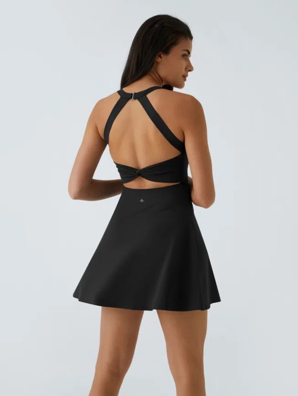 Halara NWT SoftlyZero Airy Backless Twisted Flare Mini Dress Medium Black